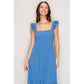 Denim Blue Flutter Strap Smocked Woven Maxi Dress
