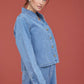 ACID WASH COLLARED LONG SLEEVE BOXY DENIM SHIRT