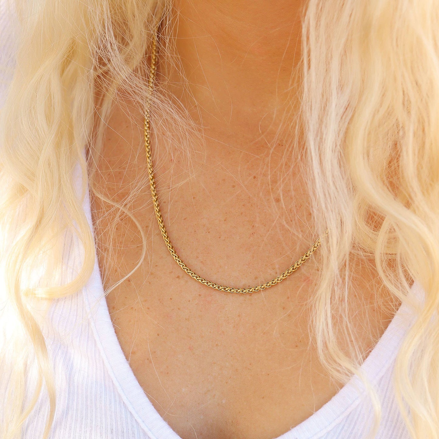 Stainless Steel Gold Wheat Chain Necklace: Gold / 20"