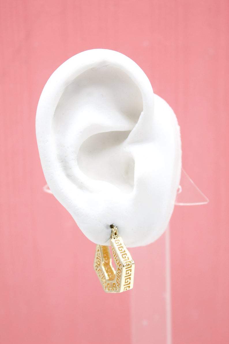 Lilliana 18K Gold Filled Hexagon Shaped Greek Lever back Earrings (K42)