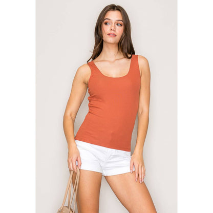 Scoop Neck Double Layer Rib Tank Top