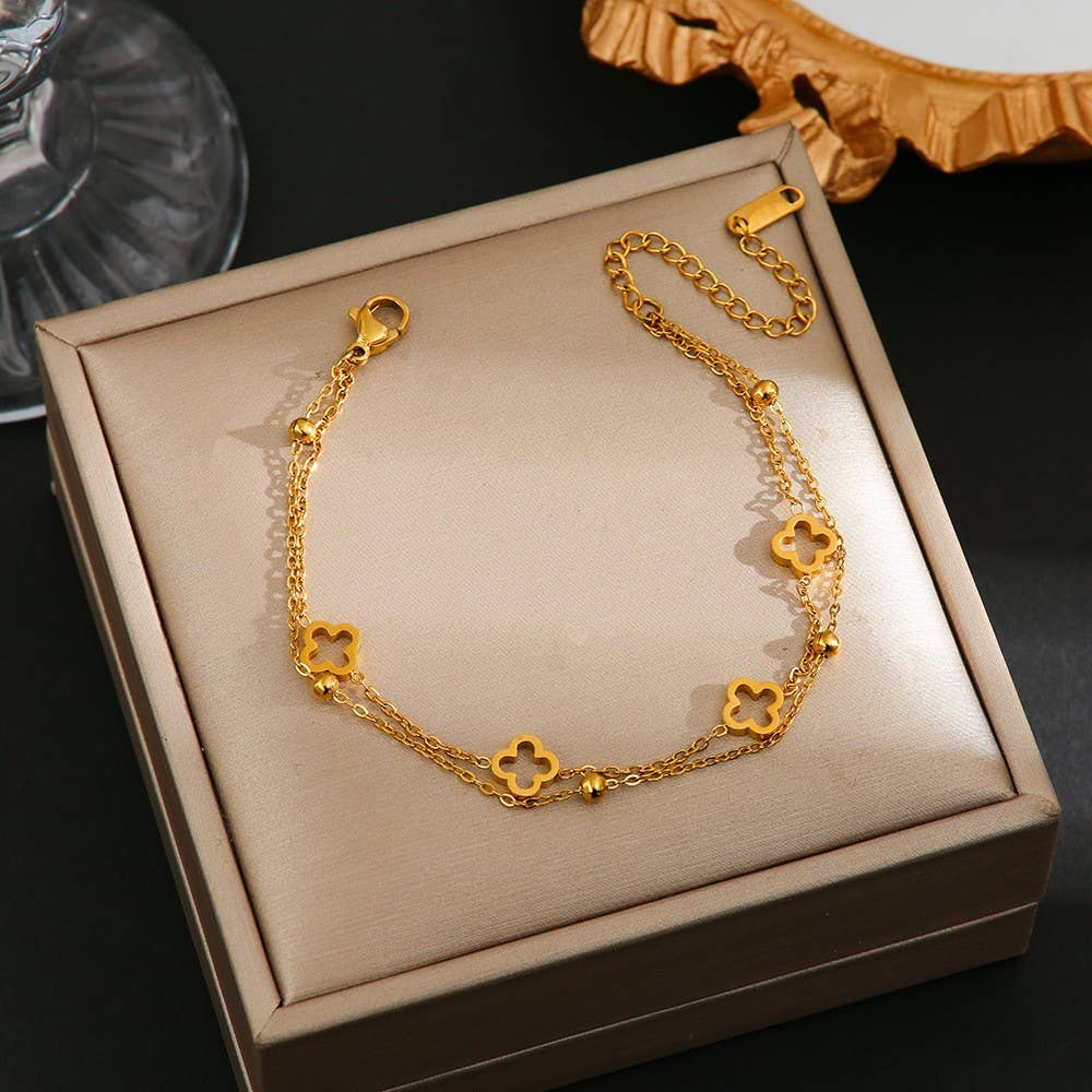 18K STAINLESS STEEL TARNISH FREE CLOVER BRACELET GOLD