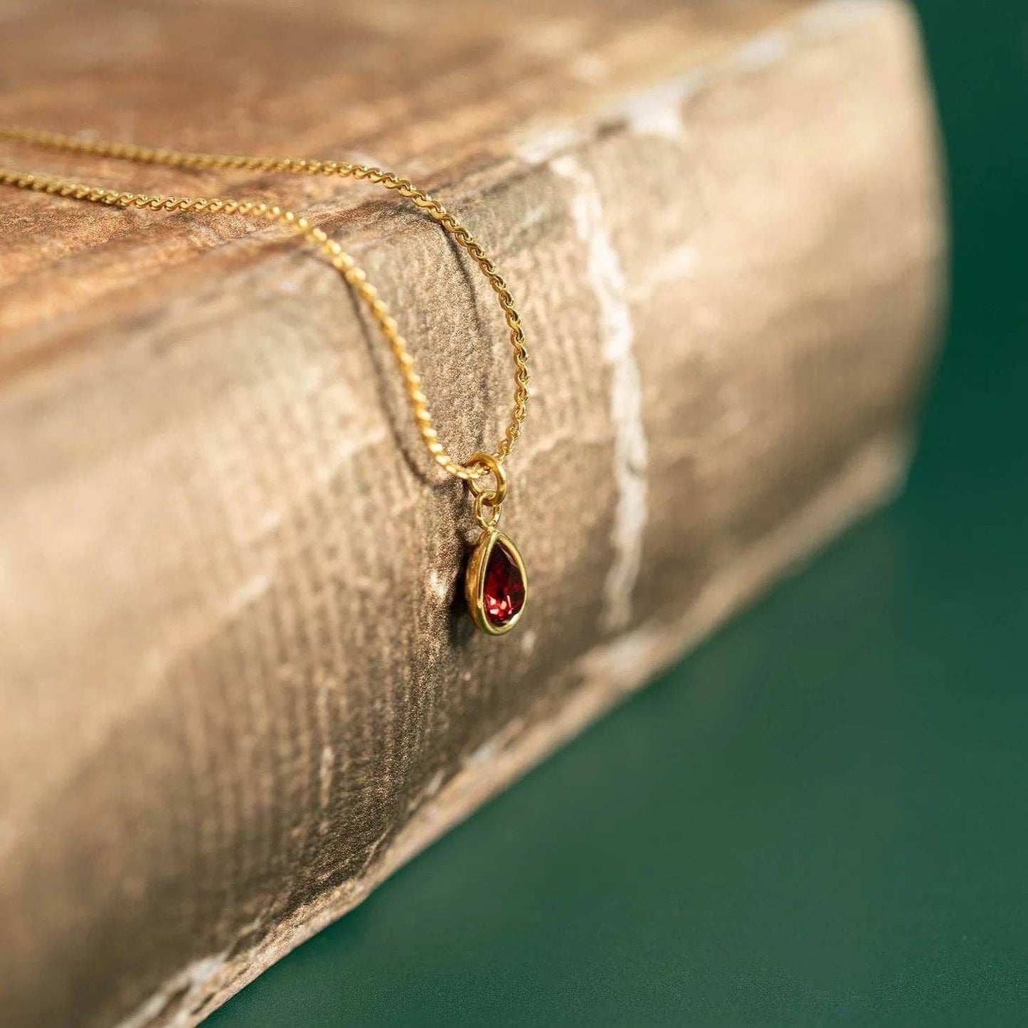 18K Gold PVD Teardrop Birthstone Charm: January-December