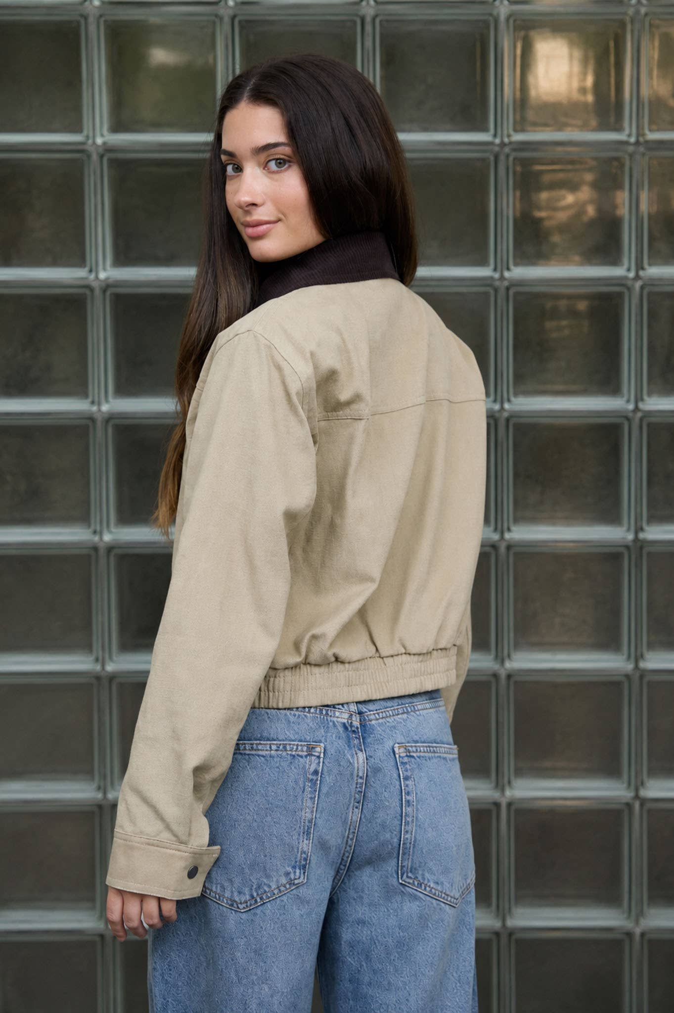 CONTRAST CORDUROY COLLAR ZIPUP JACKET
