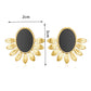 Vintage Gold Textured Sunburst Black Oval Stud Earrings