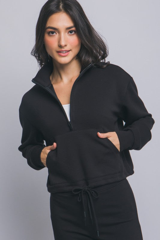 FUNNEL-NECK HALF ZIP SWEATSHIRT