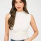 MOCK NECK RUCHED SHOULDER SLEEVELESS KNIT TOP  (PRE-ORDER): CREAM