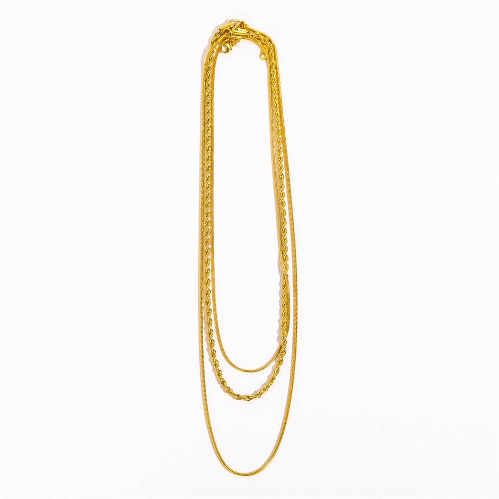 18K STAINLESS STEEL TARNISH FREE LAYERED NECKLACE GOLD