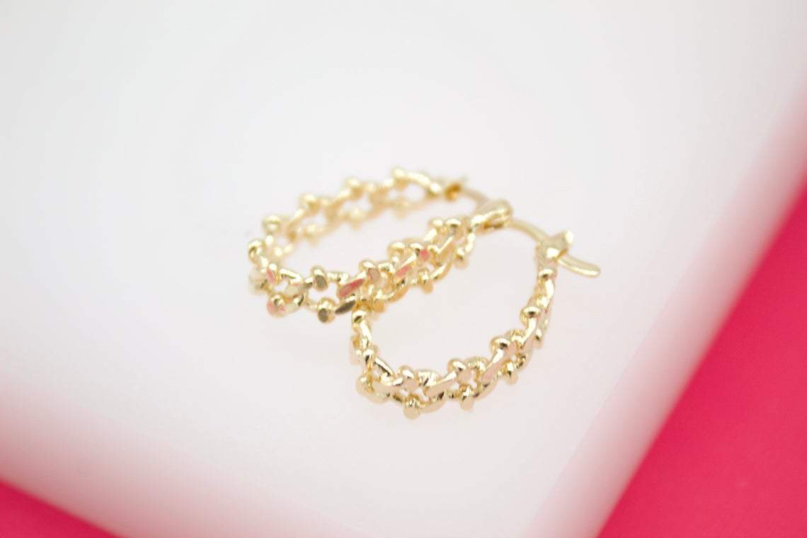 18K Gold Filled 5mm Small Designed Oval Curb Cuban Hoops Lever Back Hoop (K200): Gold