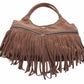 EJ60273SU Faux Suede Western Fringe Tote Bag: