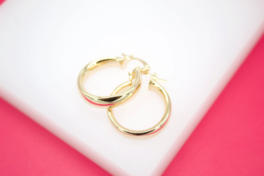 18K Gold Filled 6mm Thin Lever Back Hoop Earrings