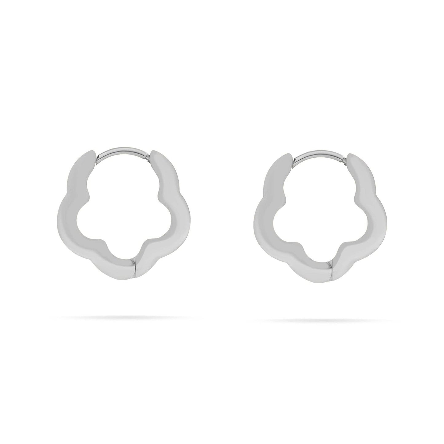 18K Gold PVD Stainless Steel Flower Huggie Earrings:Silver/Gold