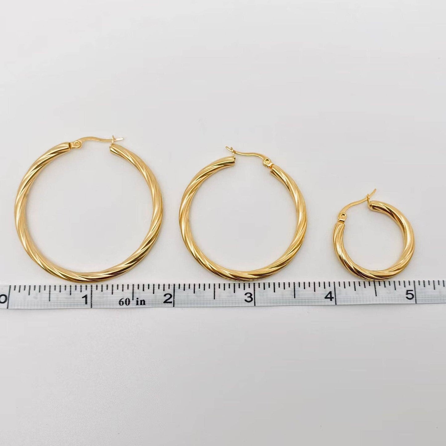 18K Gold Plated Stainless Steel Cable Hoop Earrings - Medium