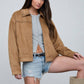 STUDDED COLLARED ZIP-UP SUEDE JACKET: CAMEL