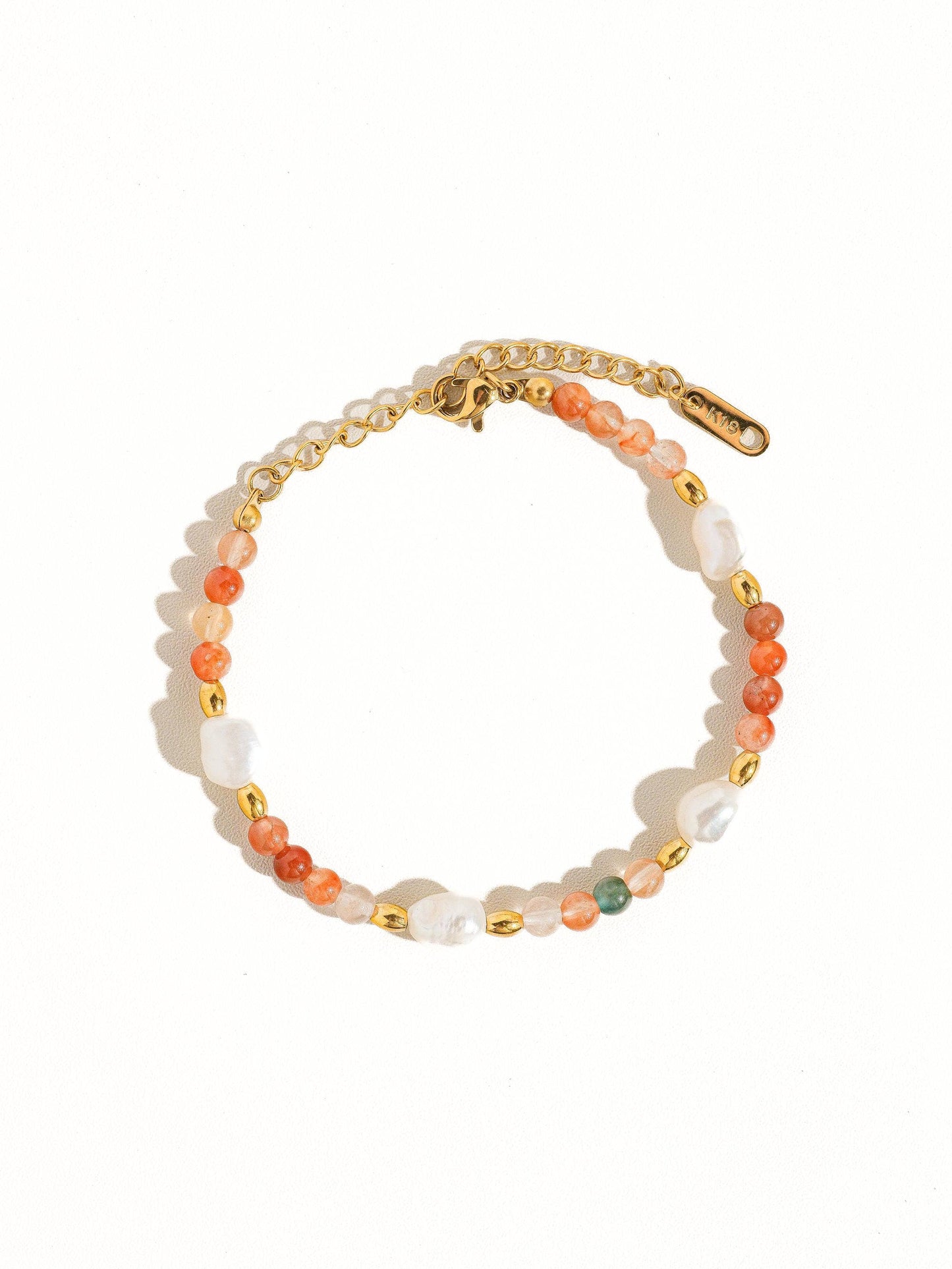 Jade 18K Non-Tarnish Bohemian Stone and Bead Bracelet: Faye-Green