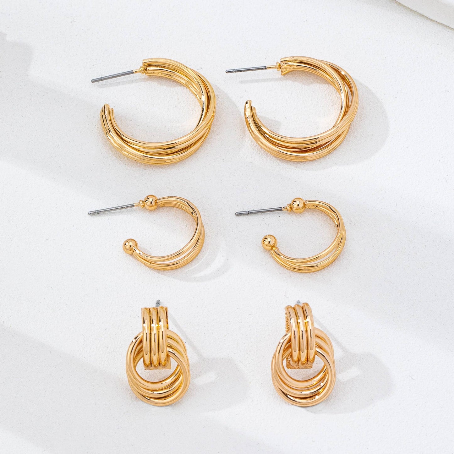 Curated Multi-Line Hoop Earring Set Gold