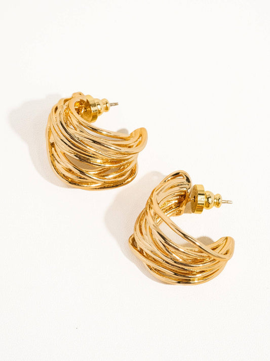 Noemie 18k Gold String C Hoop Huggie Earring: Yellow Gold
