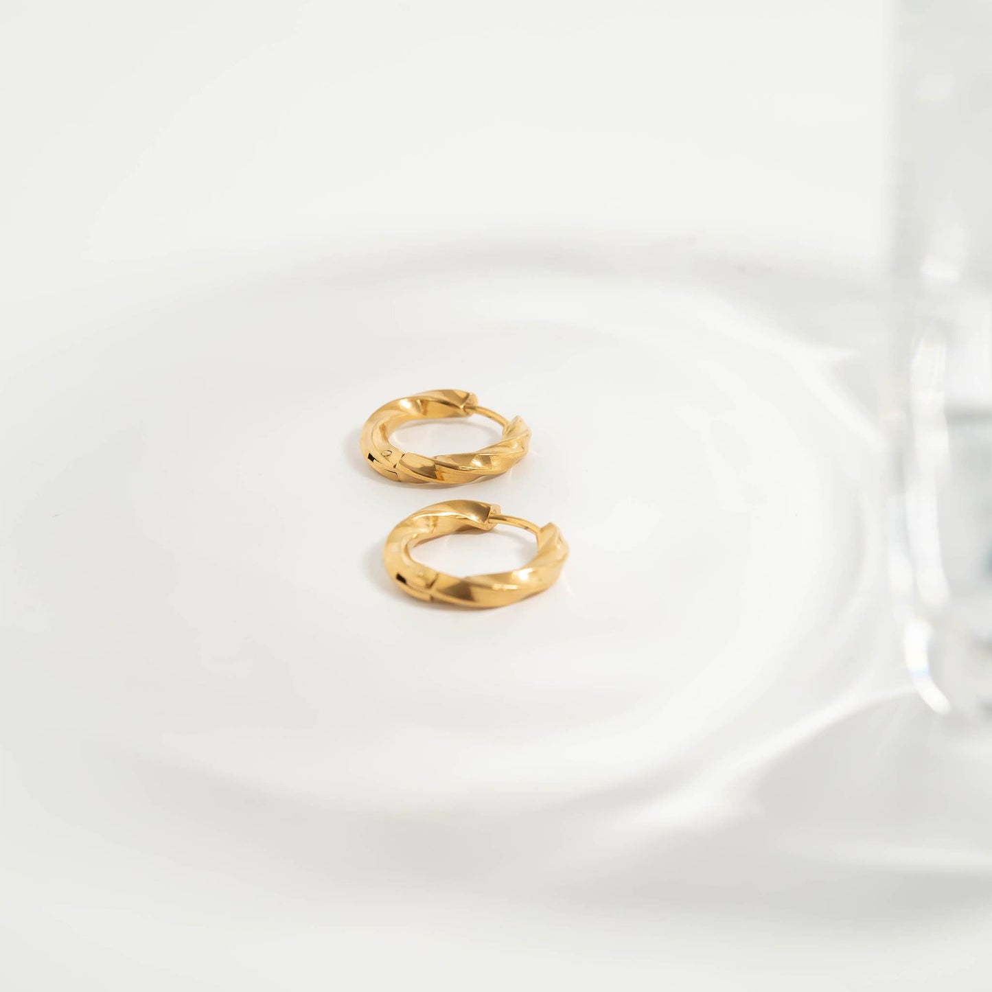 18K Gold PVD Stainless Steel Textured Twisted Huggie Hoop Earrings / ERJ0026: Stainless / 18mm