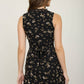 FLORAL LACE-TRIM BUTTON DOWN SLEEVELESS BLOUSE: BLACK MULTI