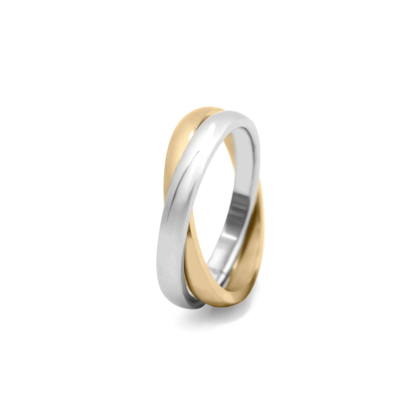 18K Gold PVD Stainless Steel Mixed Metal Intertwined Ring: Mixed Metal