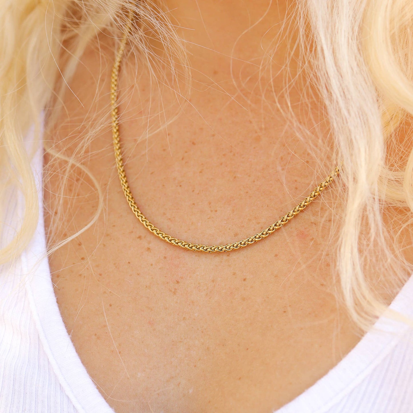 Stainless Steel Gold Wheat Chain Necklace: Gold / 20"