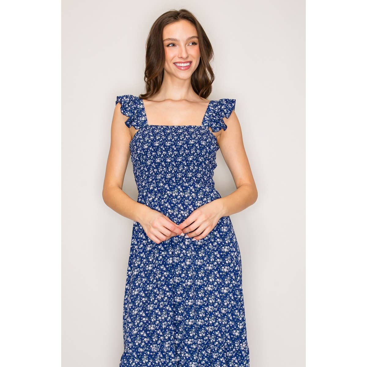 Mia Floral Smocked Flutter  Maxi Dress