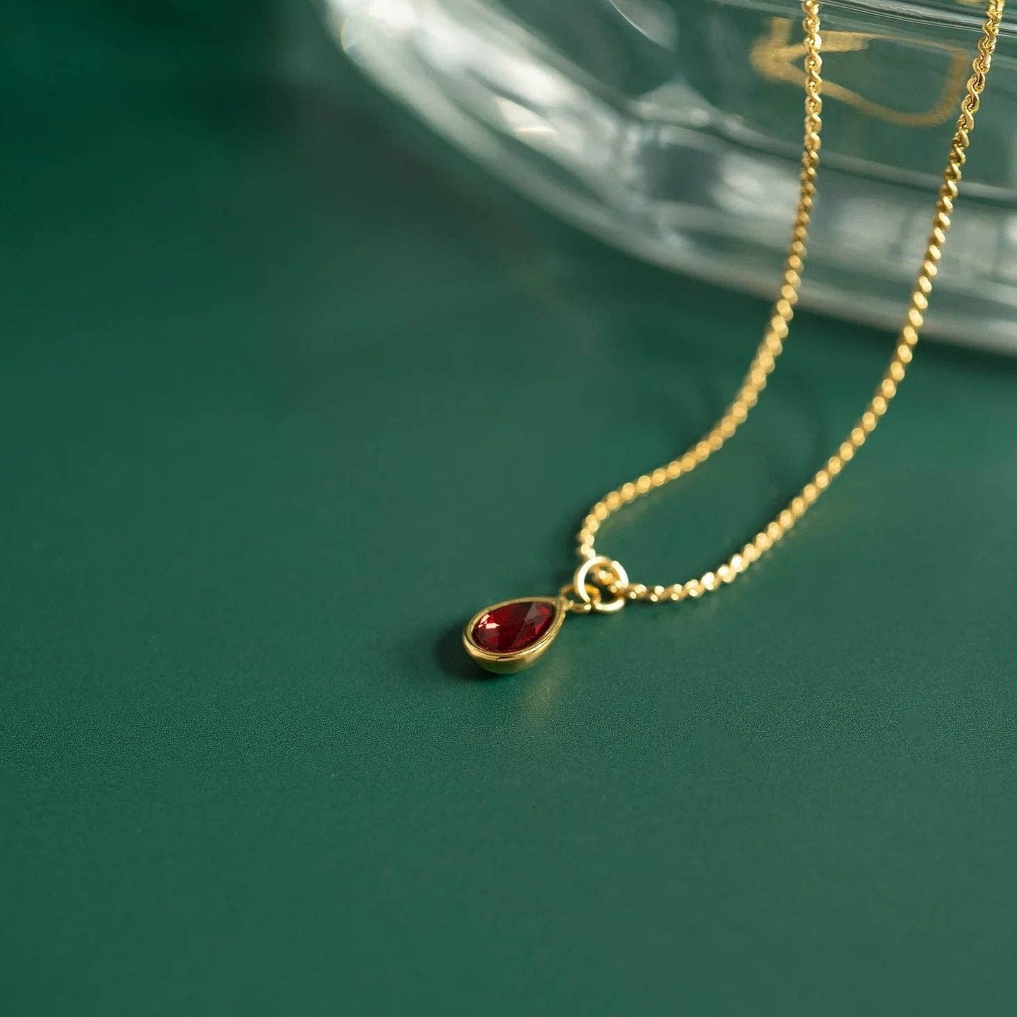 18K Gold PVD Teardrop Birthstone Charm: January-December
