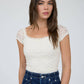 LACE FRONT BOW DETAIL SHORT SLEEVE KNIT TOP