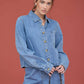 ACID WASH COLLARED LONG SLEEVE BOXY DENIM SHIRT