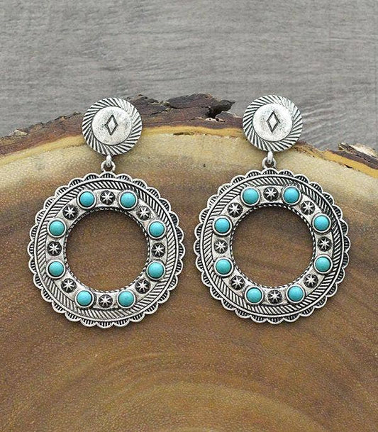 Western Concho Hoop Earrings Turquoise