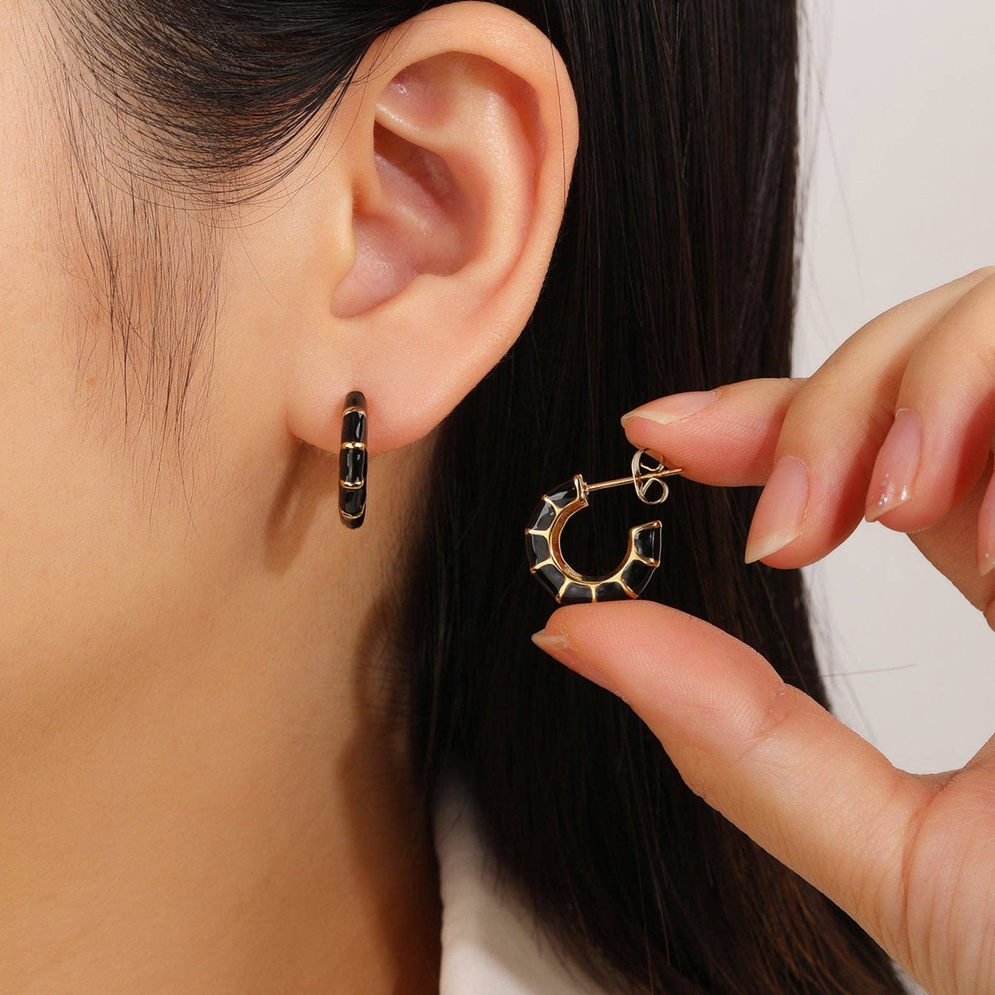 Enamel Gold Hoop Earrings for Women