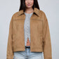 STUDDED COLLARED ZIP-UP SUEDE JACKET: CAMEL