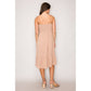 Spaghetti Strap Bow Tie Midi Dress with Ruffle: Taupe