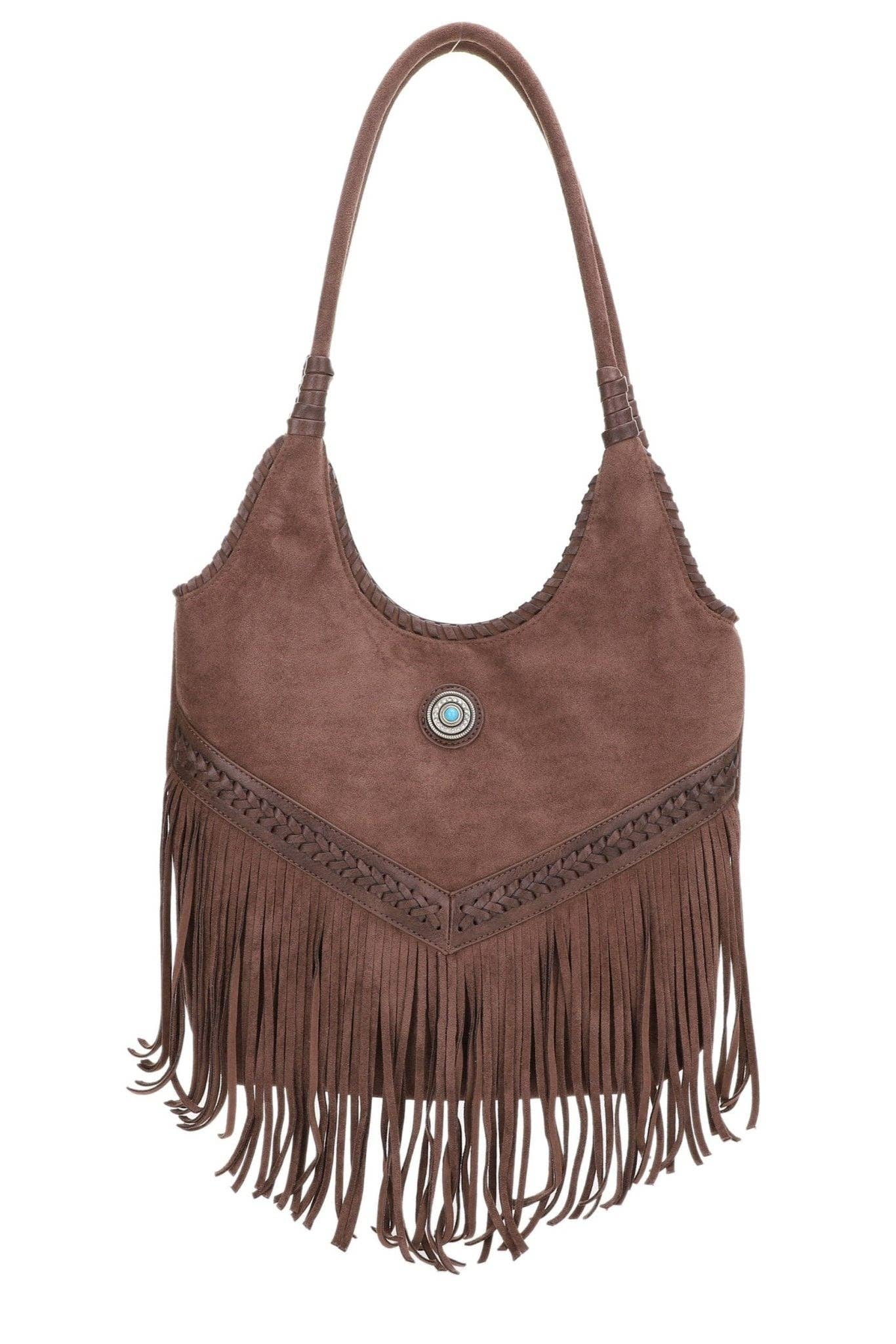 EJ60273SU Faux Suede Western Fringe Tote Bag: