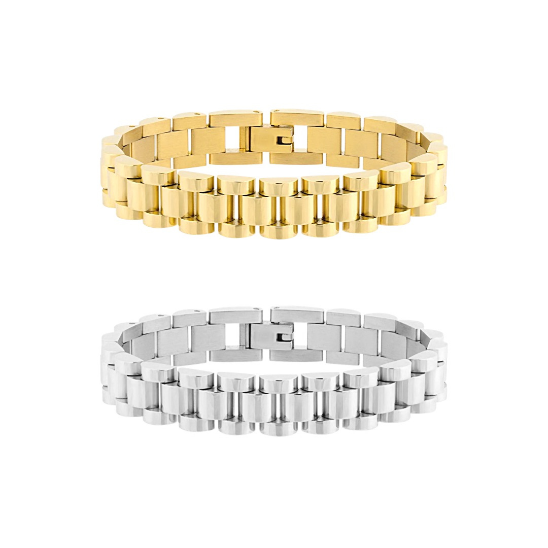 18k Gold Filled Strap Link Bracelet: Silver / 16 cm (Women)