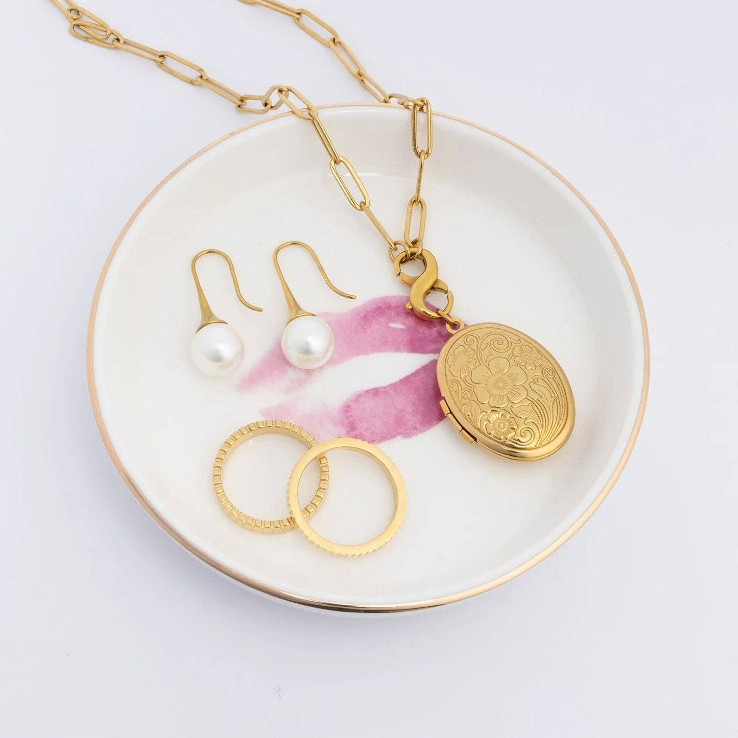 18K Gold PVD Stainless Steel Large Pearl Drop Earrings: Gold