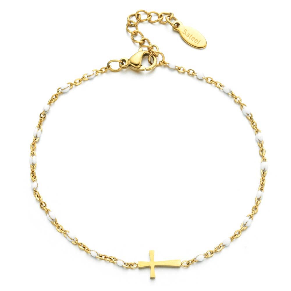 18K STAINLESS STEEL TARNISH FREE CROSS BRACELET