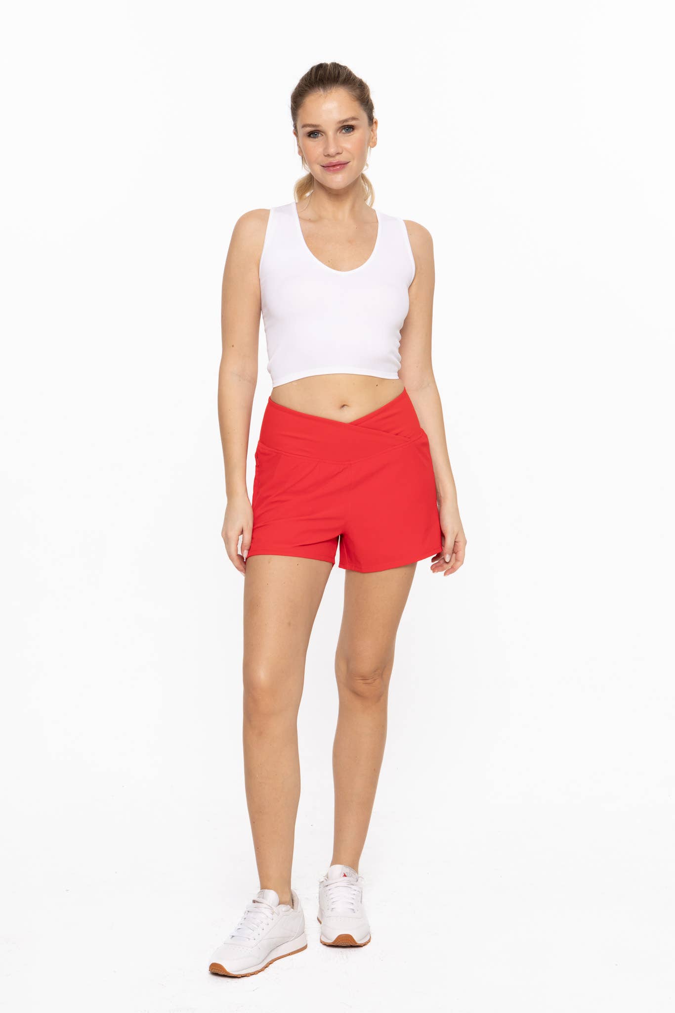 Seamless Ribbed V-Neck Crop Top: White / S:M:L