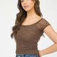 LACE FRONT BOW DETAIL SHORT SLEEVE KNIT TOP