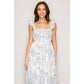 Reese Flutter Strap Woven Maxi Dress Wht/Blue/Taupe