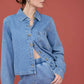ACID WASH COLLARED LONG SLEEVE BOXY DENIM SHIRT