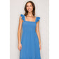 Denim Blue Flutter Strap Smocked Woven Maxi Dress