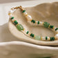 Jade 18K Non-Tarnish Bohemian Stone and Bead Bracelet: Faye-Green