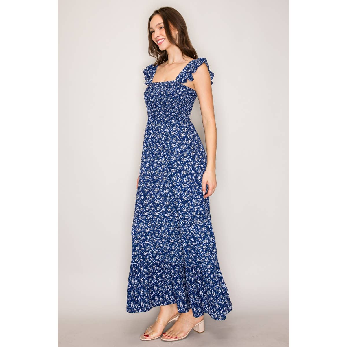 Mia Floral Smocked Flutter  Maxi Dress