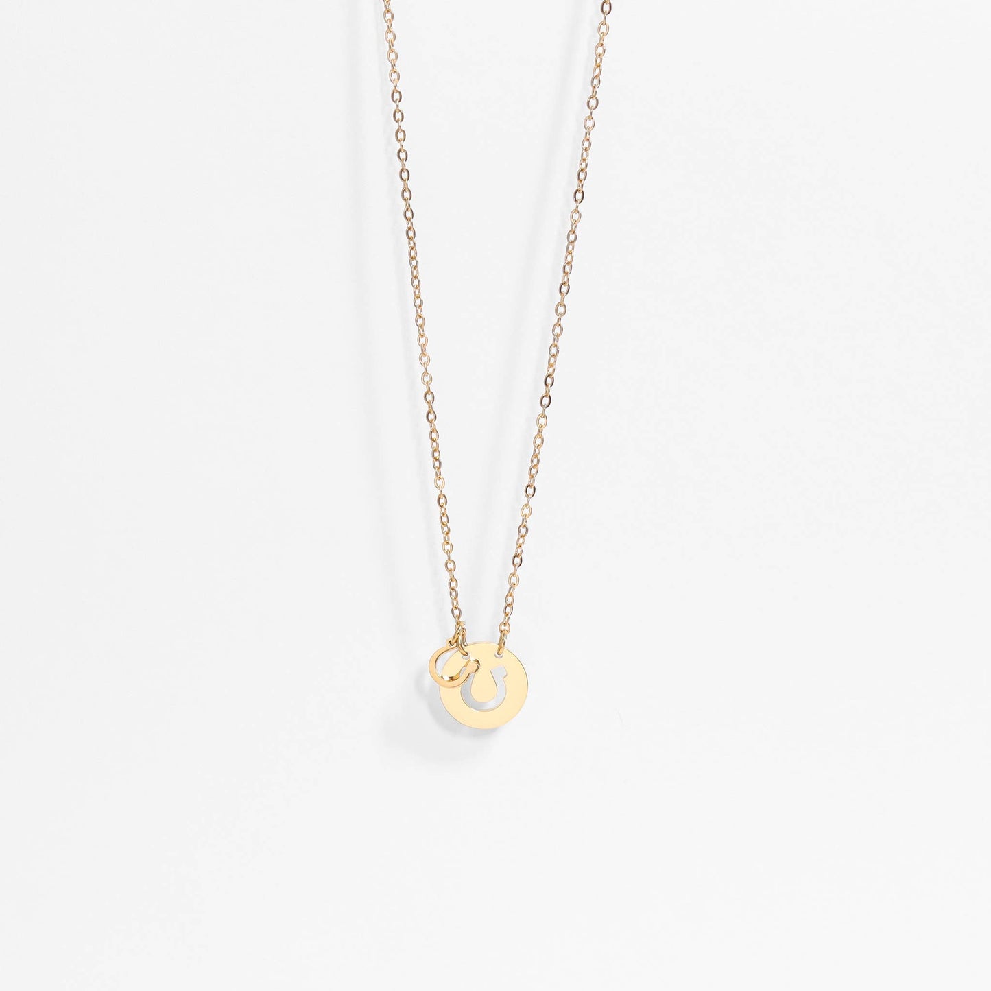 Western Stainless Steel / PVD Gold Horseshoe Charm Necklace: Gold