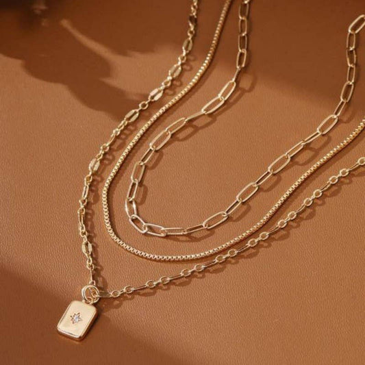 18K STAINLESS STEEL TARNISH FREE LAYERED NECKLACE GOLD