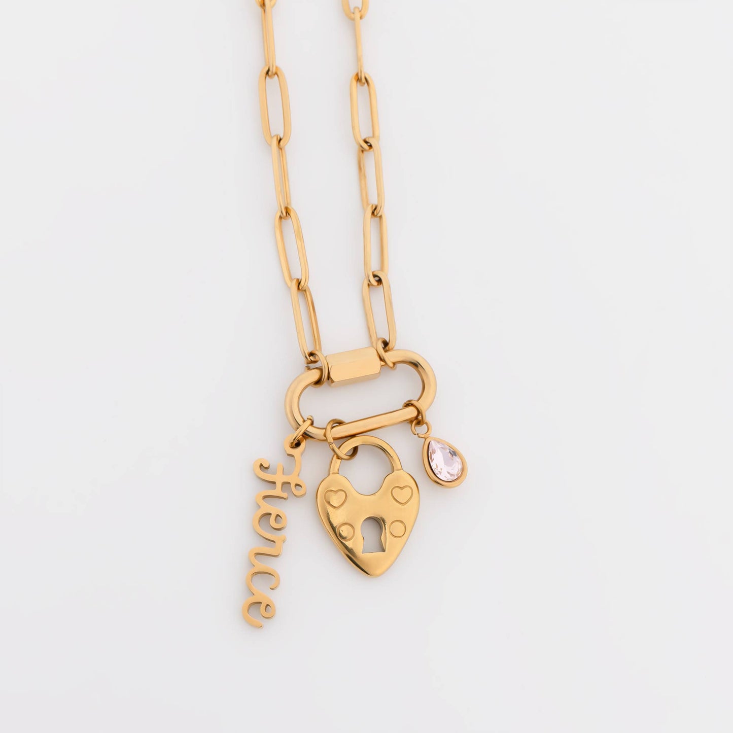 18K Gold PVD Paperclip Carabiner Necklace: Stainless / Gold 18+2"