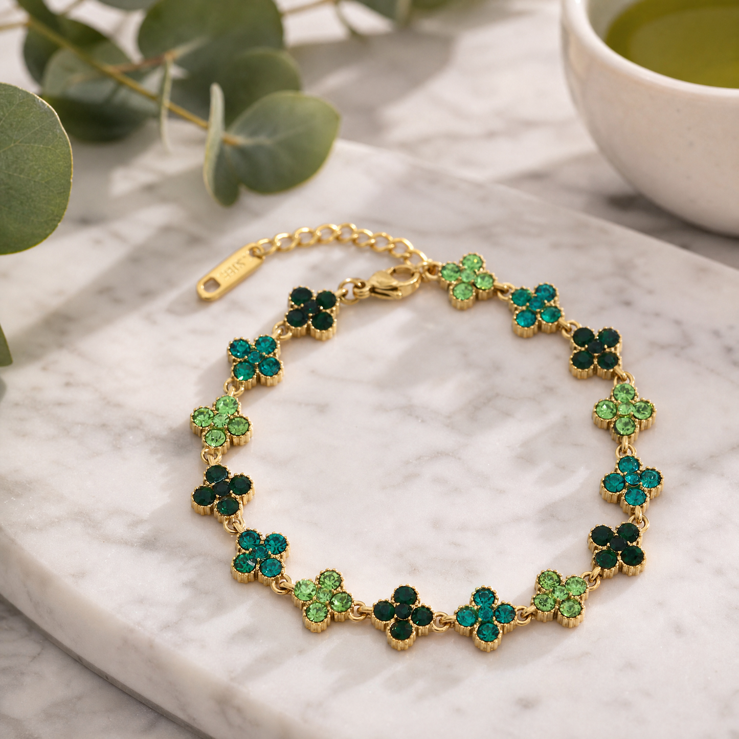 18K Gold Plated Ombre Crystal Clover Chain Bracelet