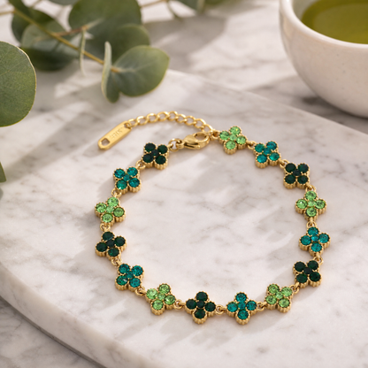 18K Gold Plated Ombre Crystal Clover Chain Bracelet