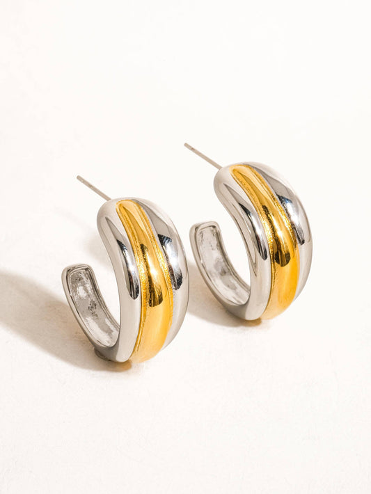 Lazare 18K Non-Tarnish Multi C Hoop Earring: Multi-Colored